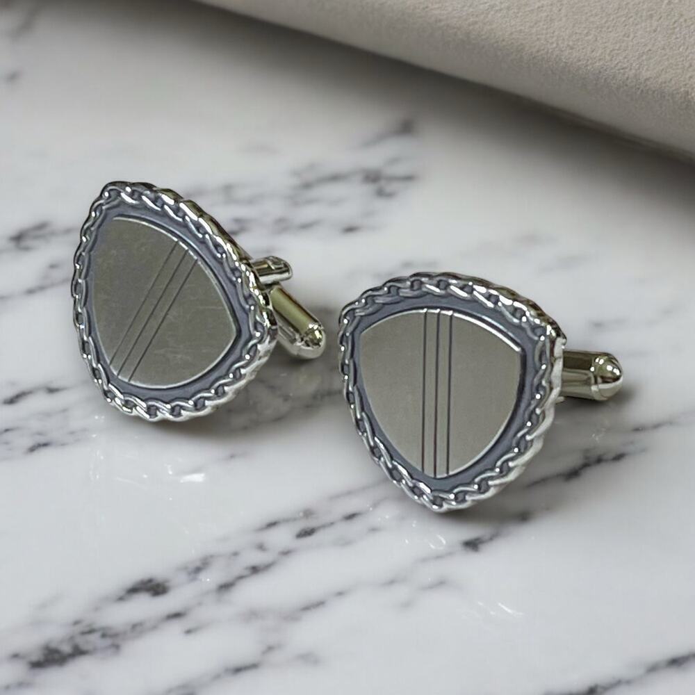 Vintage Hickok USA Cufflinks Mens Silver Tone Shield Locking